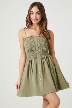 Vestido Forever 21 Shirred Cami Mini Mujer Verde Oliva | vPJmgeleYh3