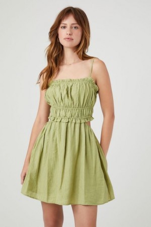 Vestido Forever 21 Shirred Cutout Cami Mini Mujer Verde Oliva | tjD3q5HqvVT