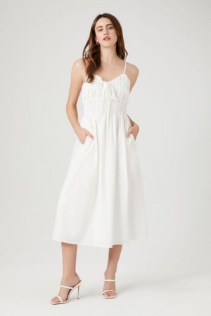 Vestido Forever 21 Shirred Poplin Midi Mujer Blancas | c4LvOLSxYHU