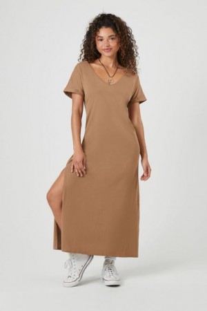 Vestido Forever 21 Side Slit Maxi Mujer Beige | 3gh0GUYru8h