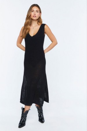 Vestido Forever 21 Sleeveless Open Knit Midi Mujer Negras | HJjgCERQg4G