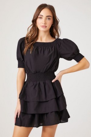 Vestido Forever 21 Smocked Puff Sleeve Mini Mujer Negras | lT0ZIxYMH5L