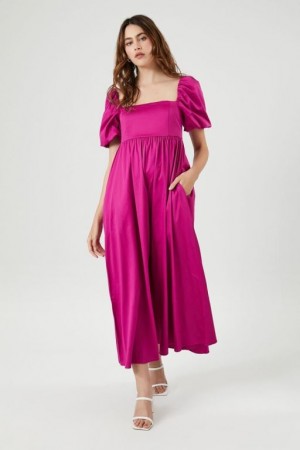 Vestido Forever 21 Square Neck Lace Up Maxi Mujer Fucsia | GUGZjgMtSci