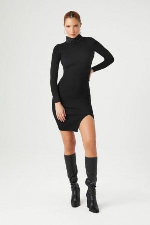 Vestido Forever 21 Studded Mock Neck Mujer Negras | Kt8KTAv2qMN