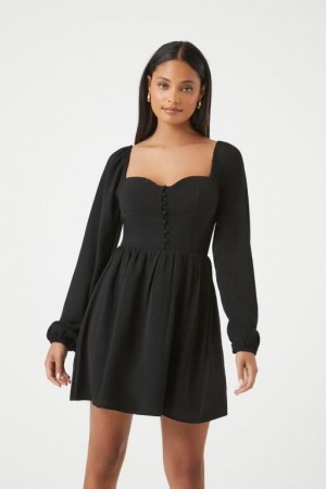 Vestido Forever 21 Sweetheart Peasant Sleeve Mini Mujer Negras | vRadYKiT4T9