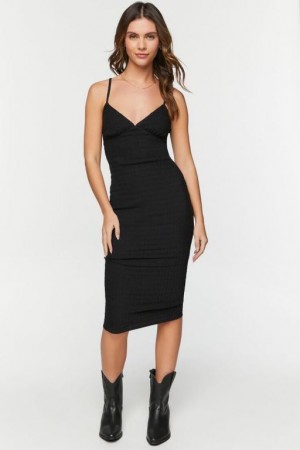 Vestido Forever 21 Textured V Neck Cami Midi Mujer Negras | Akthsr4qFUD