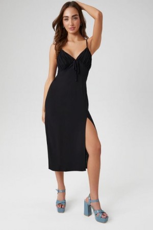 Vestido Forever 21 Tie Front Slit Cami Midi Mujer Negras | rH3gH7pBkRy