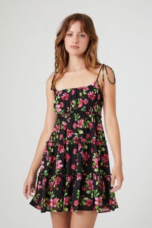 Vestido Forever 21 Tie Strap Floral Mini Mujer Negras Multicolor | lpumYVSYNMp