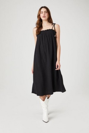 Vestido Forever 21 Tie Strap Shift Midi Mujer Negras | e7CHDNyxlOP