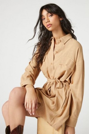 Vestido Forever 21 Tie Waist Mini Mujer Beige | EJI4vtkc9iP