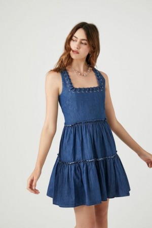 Vestido Forever 21 Tiered Denim Mini Mujer Azules | wmcWoxc4M40