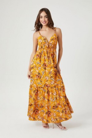 Vestido Forever 21 Tiered Ornate Floral Maxi Mujer Amarillo Multicolor | ua9T8FDyZ3n