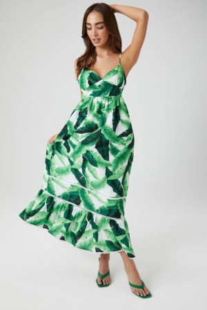 Vestido Forever 21 Tropical Leaf Cami Maxi Mujer Verde Multicolor | 2cPkMmSdeof