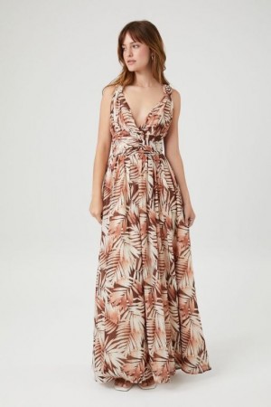 Vestido Forever 21 Tropical Leaf Print Maxi Mujer Marrones Multicolor | 1krrVXShD0c