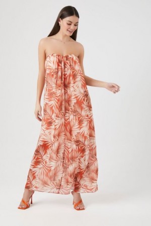 Vestido Forever 21 Tropical Leaf Print Maxi Mujer Rojas Multicolor | Ig3Ry7Y5nxj