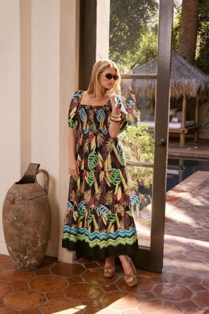 Vestido Forever 21 Tropical Print Maxi Mujer Negras Multicolor | dJjieVWA1nh