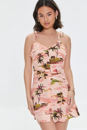 Vestido Forever 21 Tropical Ruffled Cami Mujer Coral Multicolor | k3ei4HRxRkX