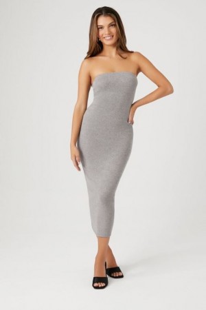 Vestido Forever 21 Tube Bodycon Midi Mujer Gris Oscuro | HURkTkUG5Sd