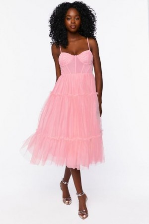 Vestido Forever 21 Tulle Ruffled Bustier Midi Mujer Rosewater | u8MtwSsqQQO