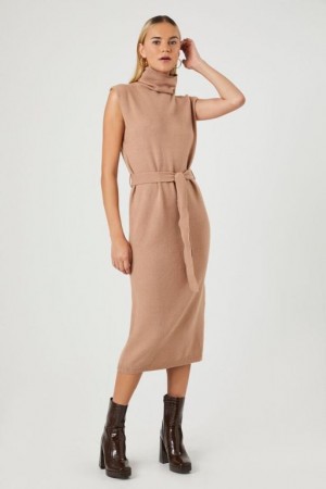 Vestido Forever 21 Turtleneck Midi Mujer Gris Marrones | ziSeTyJGal3