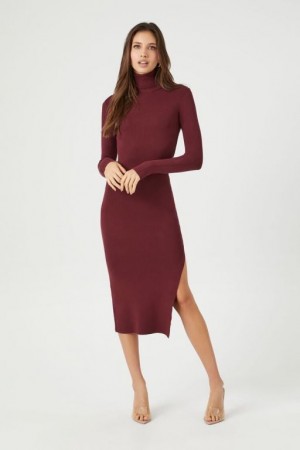 Vestido Forever 21 Turtleneck Midi Mujer Burdeos | dx2oxPf7Aly