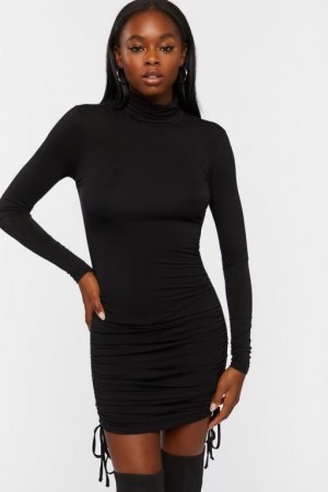 Vestido Forever 21 Turtleneck Ruched Mini Mujer Negras | iO2ag1JBRYc