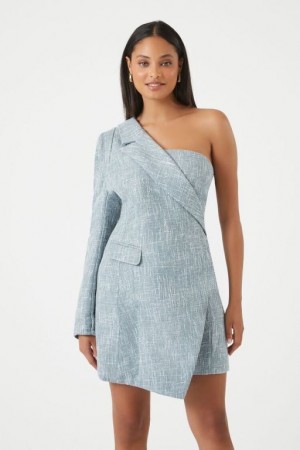 Vestido Forever 21 Tweed One Shoulder Mini Mujer Azules | ugBdbwwaJzA