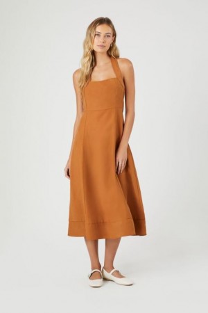 Vestido Forever 21 Twill Halter A Line Maxi Mujer Praline | si3A8u9vxMy