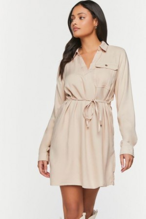 Vestido Forever 21 V Neck Belted Mujer Gris Marrones | dQEpcH9jqLj