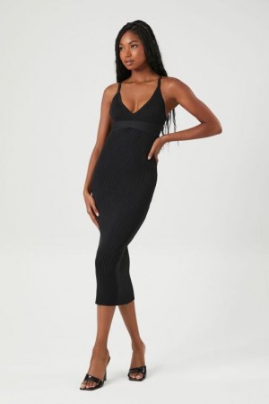 Vestido Forever 21 V Neck Cami Midi Mujer Negras | QICr4gHTX7Y