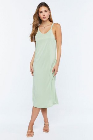 Vestido Forever 21 V Neck Midi Cami Mujer Verde | tOieYKvvArL