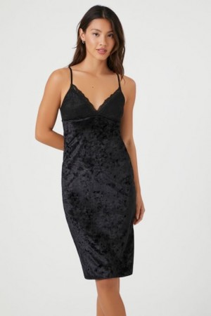 Vestido Forever 21 Velvet Cami Slip Mujer Negras | dPdN377C7X3