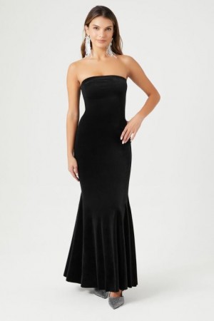 Vestido Forever 21 Velvet Strapless Maxi Mujer Negras | XuI8y3kWX83