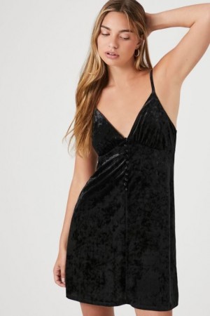 Vestido Forever 21 Velvet V Neck Mini Mujer Negras | GuvoLM4ry55