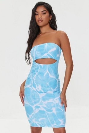 Vestido Forever 21 Water Print Cutout Tube Mujer Azules Multicolor | ZHAaEqvVmuh