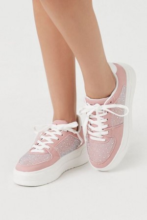 Zapatillas Forever 21 Rhinestone Low Top Platform Mujer Rosas | Pj0uoyEntJY