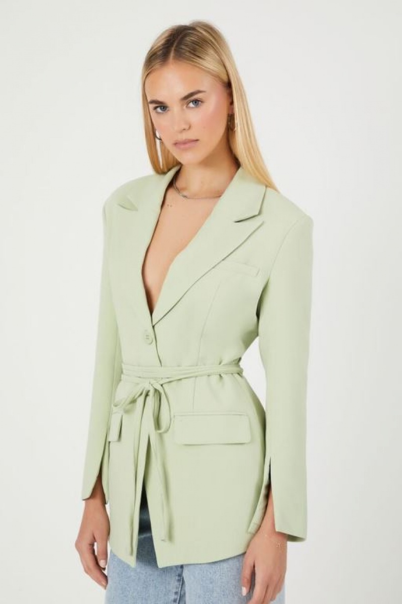 Blazer Forever 21 Belted Cutout Mujer Verde Claro | VcFvgBppquh