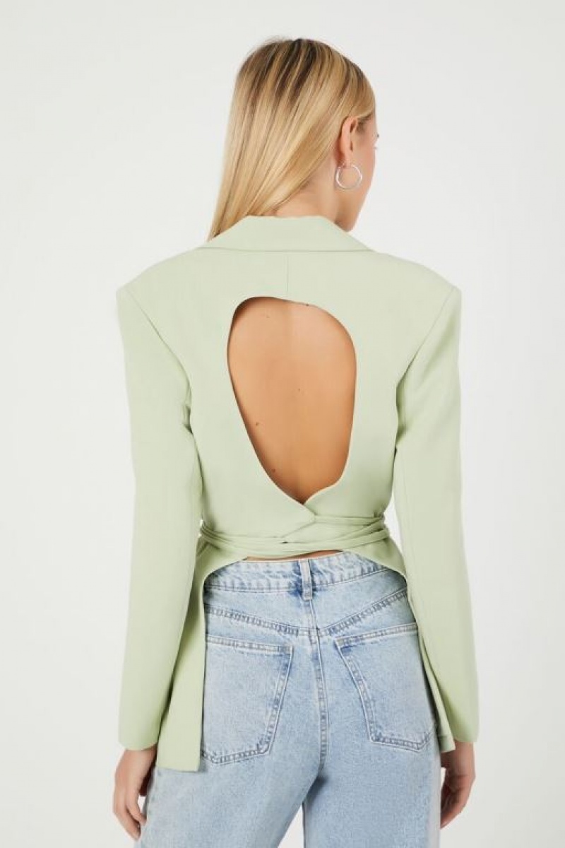 Blazer Forever 21 Belted Cutout Mujer Verde Claro | VcFvgBppquh