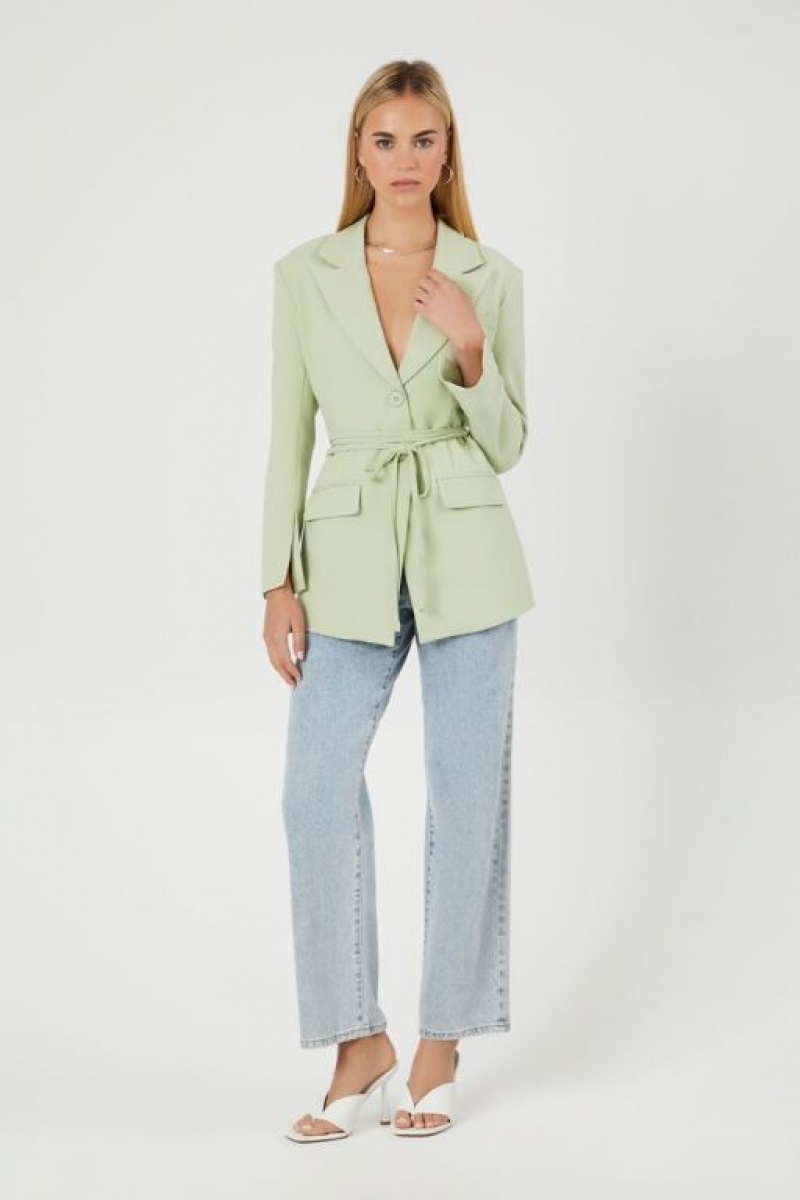 Blazer Forever 21 Belted Cutout Mujer Verde Claro | VcFvgBppquh