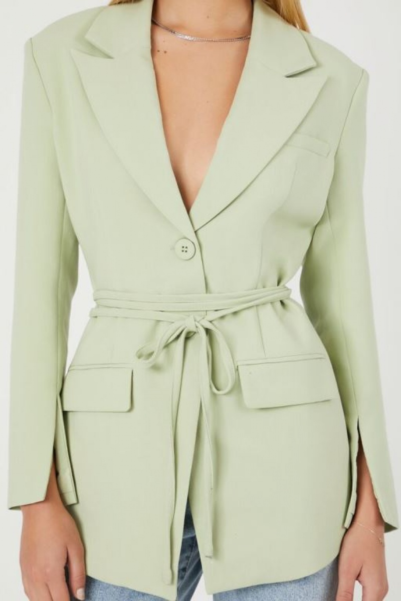 Blazer Forever 21 Belted Cutout Mujer Verde Claro | VcFvgBppquh