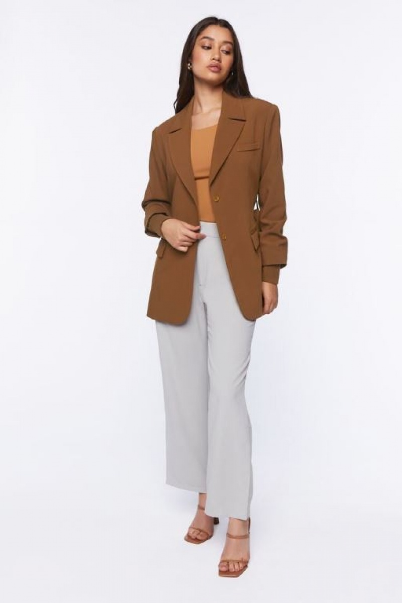 Blazer Forever 21 Belted Notched Mujer Almond | PMpLwKo95eH