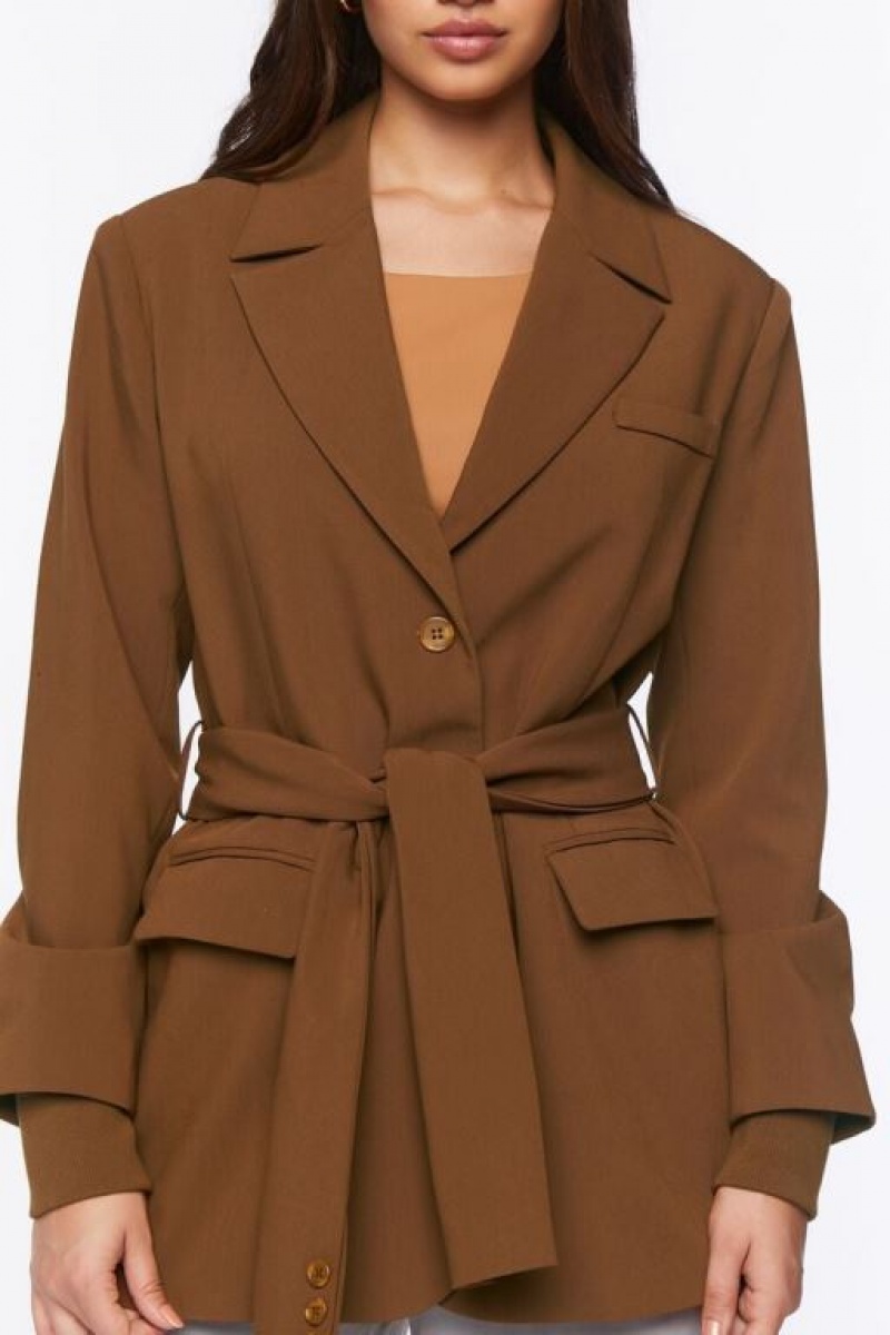 Blazer Forever 21 Belted Notched Mujer Almond | PMpLwKo95eH