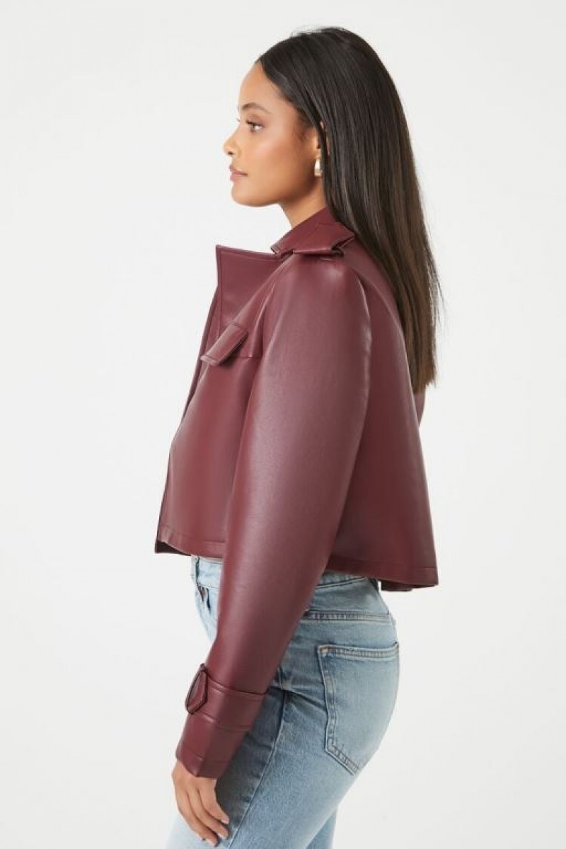 Blazer Forever 21 Cropped Faux Cuero Mujer Rojas Oscuro | fTWefzylfTY