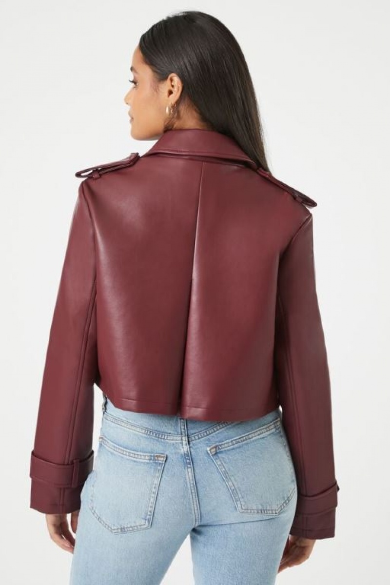 Blazer Forever 21 Cropped Faux Cuero Mujer Rojas Oscuro | fTWefzylfTY