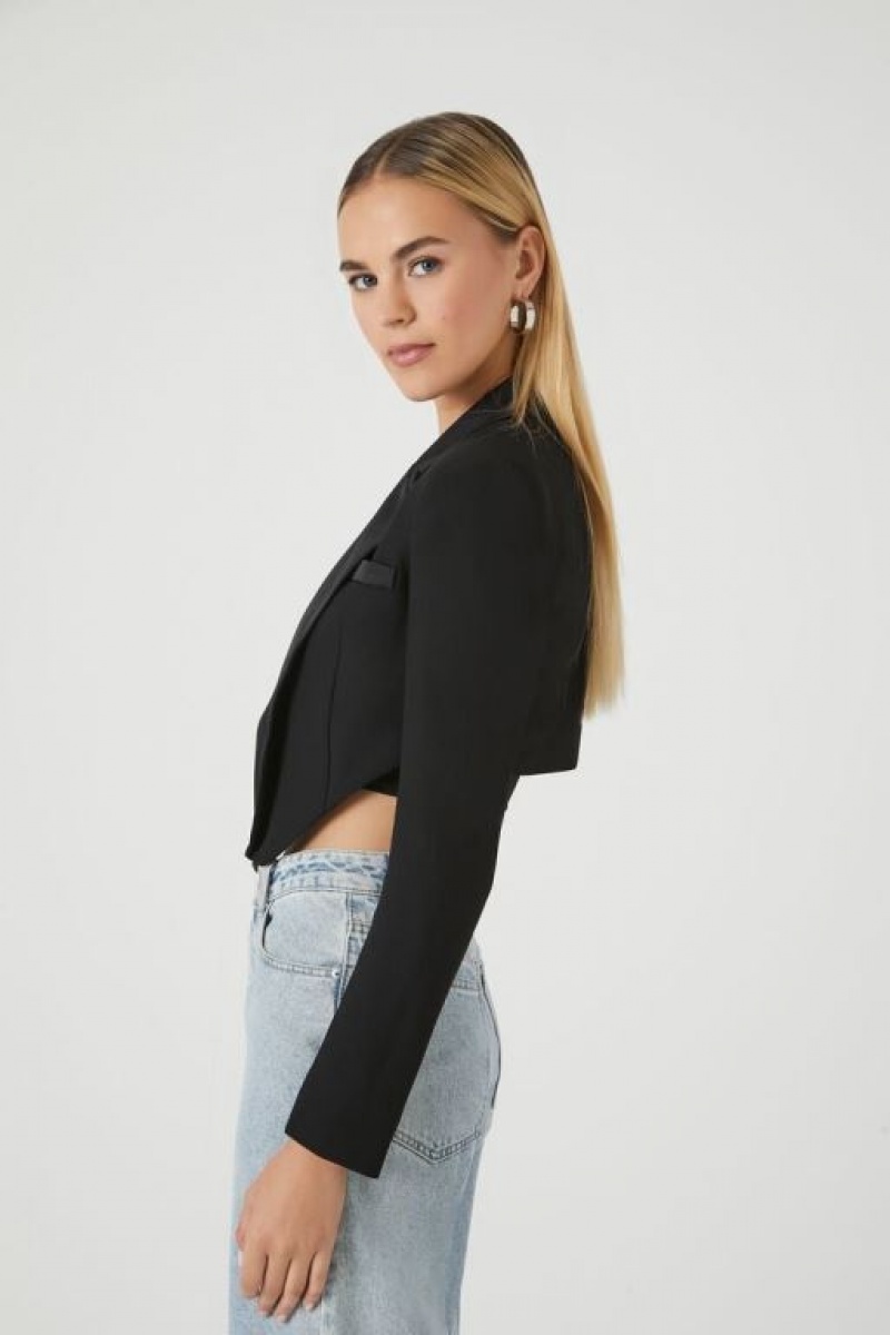 Blazer Forever 21 Cropped High Low Mujer Negras | rqlYRnxiVUl