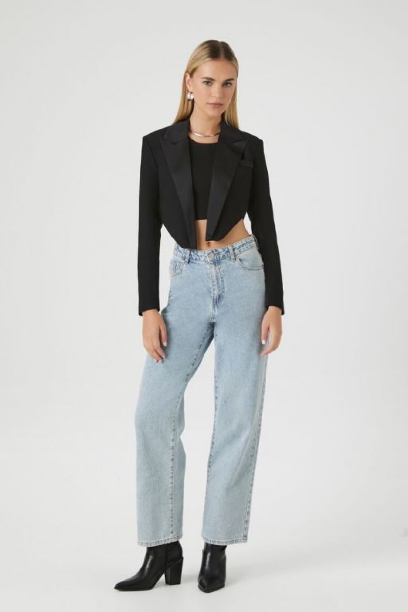 Blazer Forever 21 Cropped High Low Mujer Negras | rqlYRnxiVUl