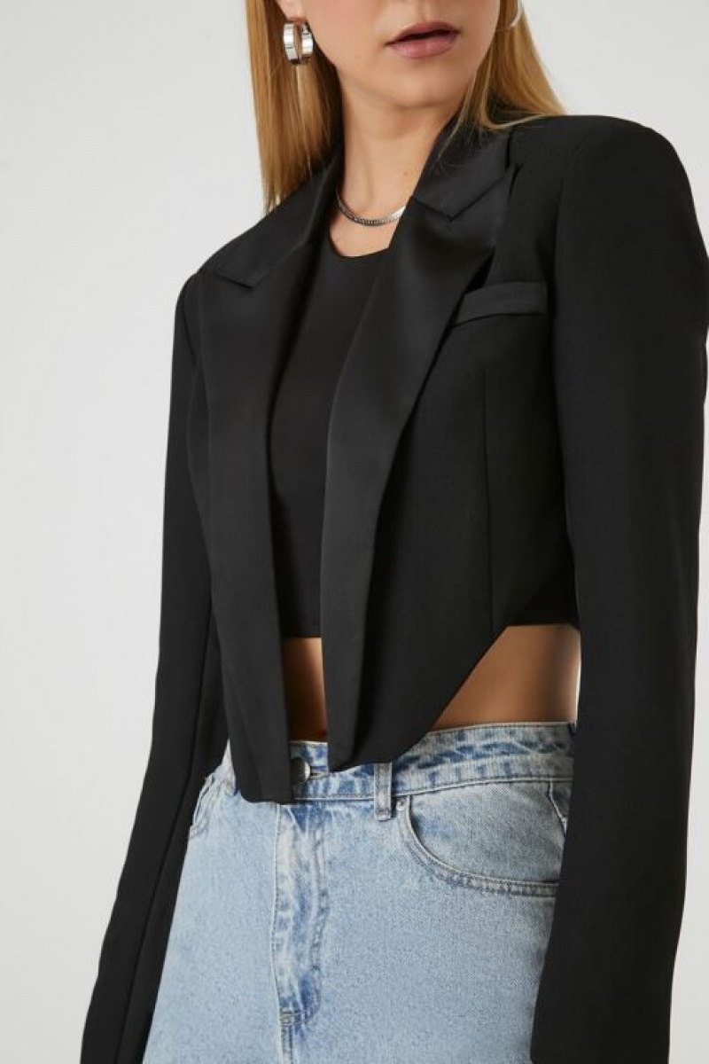 Blazer Forever 21 Cropped High Low Mujer Negras | rqlYRnxiVUl