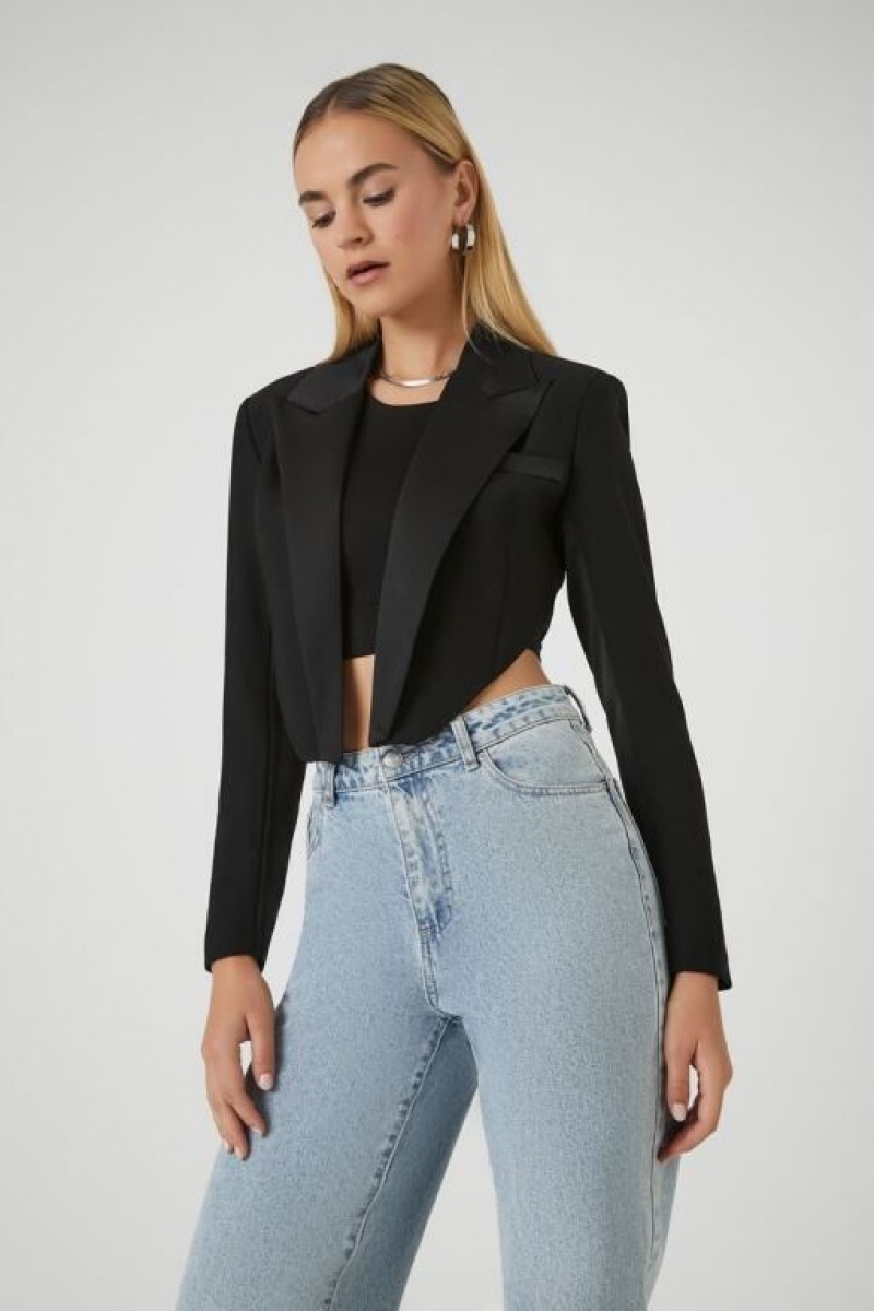 Blazer Forever 21 Cropped High Low Mujer Negras | rqlYRnxiVUl