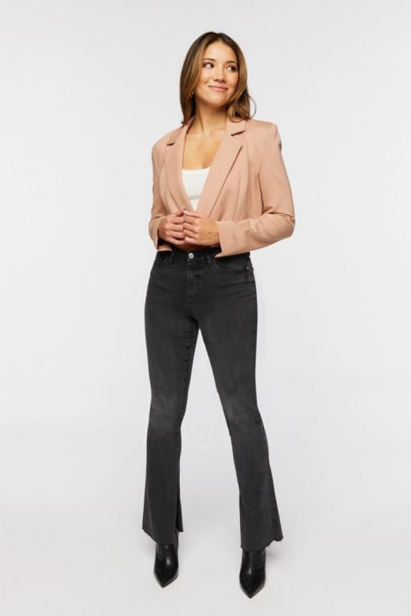 Blazer Forever 21 Cropped Notched Lapel Mujer Gris Marrones | WpYijTuFEMp