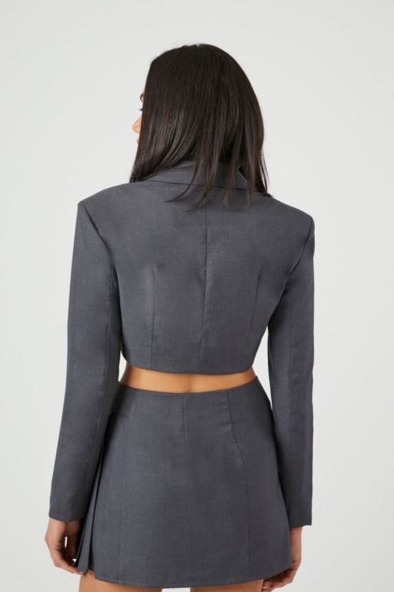 Blazer Forever 21 Cropped Notched Lapel Mujer Gris | r9PTdDR5WSo